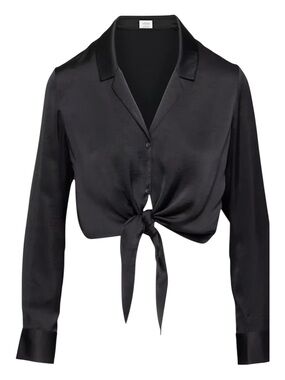 ARITZIA WILFRED black satin tie-front blouse